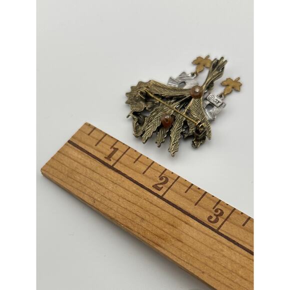 Vinyage Signed KC Kenneth Cole‎ Birdhouse Brooch Sunflower Leaves Bird Fall - Picture 8 of 8